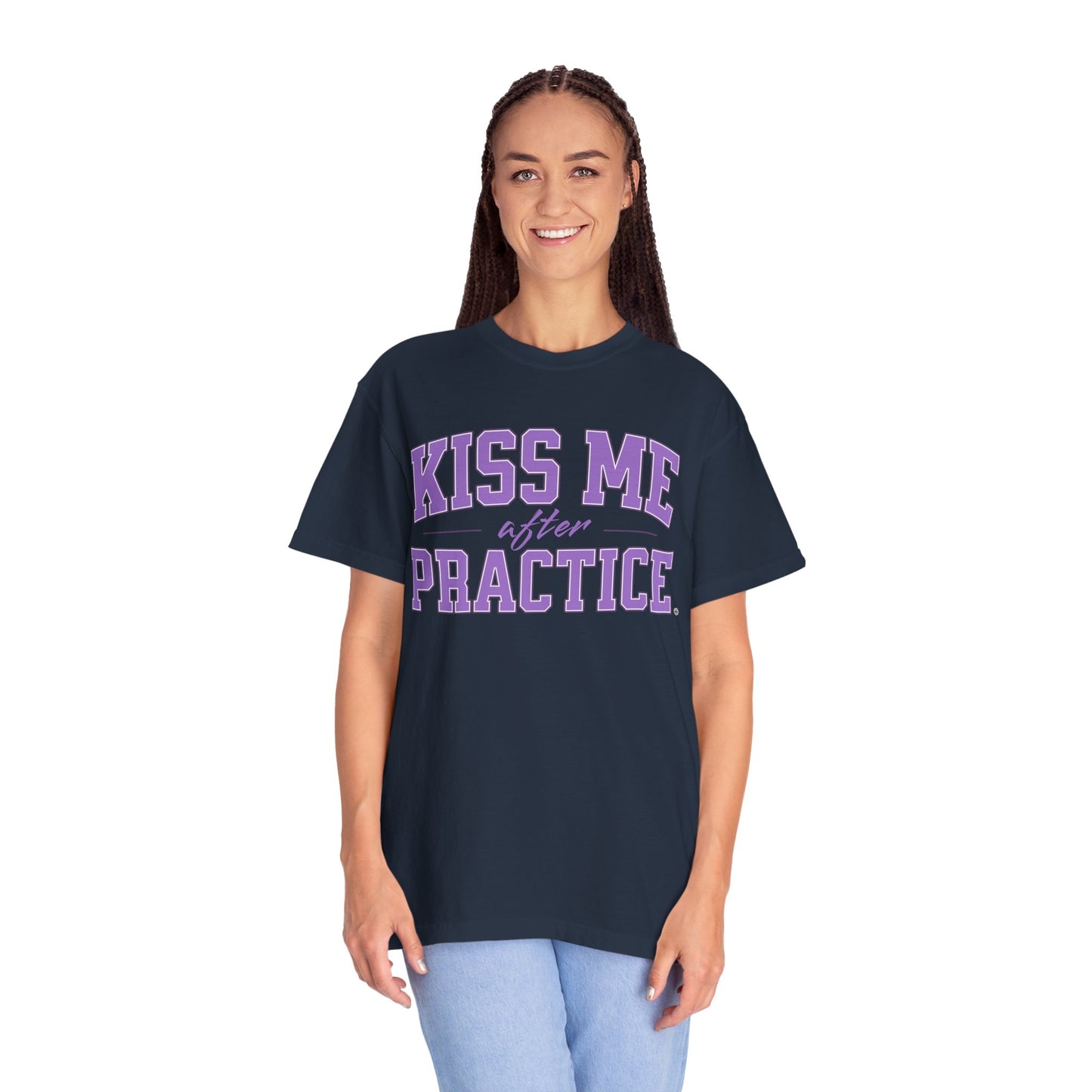 Unisex Tomboy T-shirt - 'Kiss Me after Practice' - Lavender Text