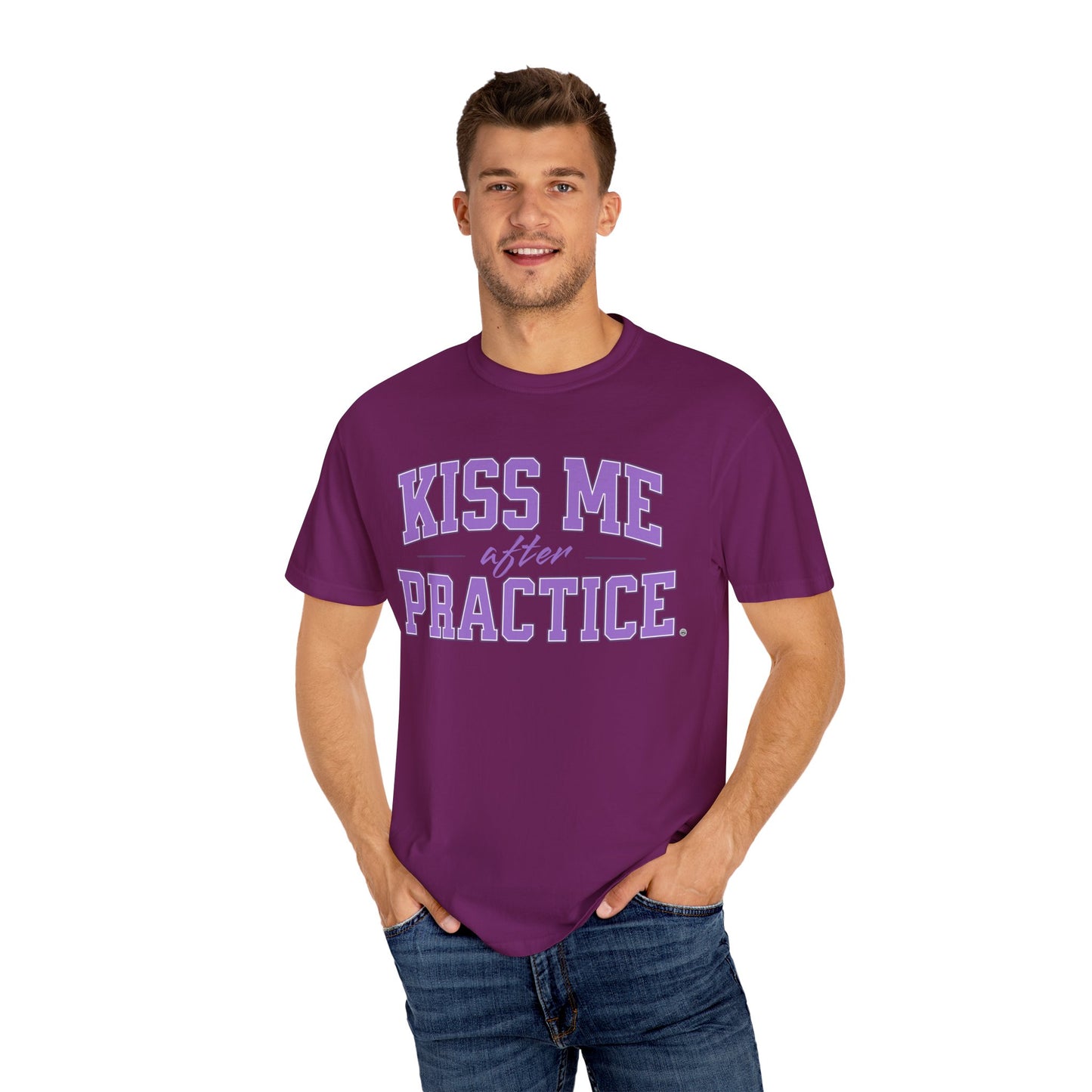 Unisex Tomboy T-shirt - 'Kiss Me after Practice' - Lavender Text