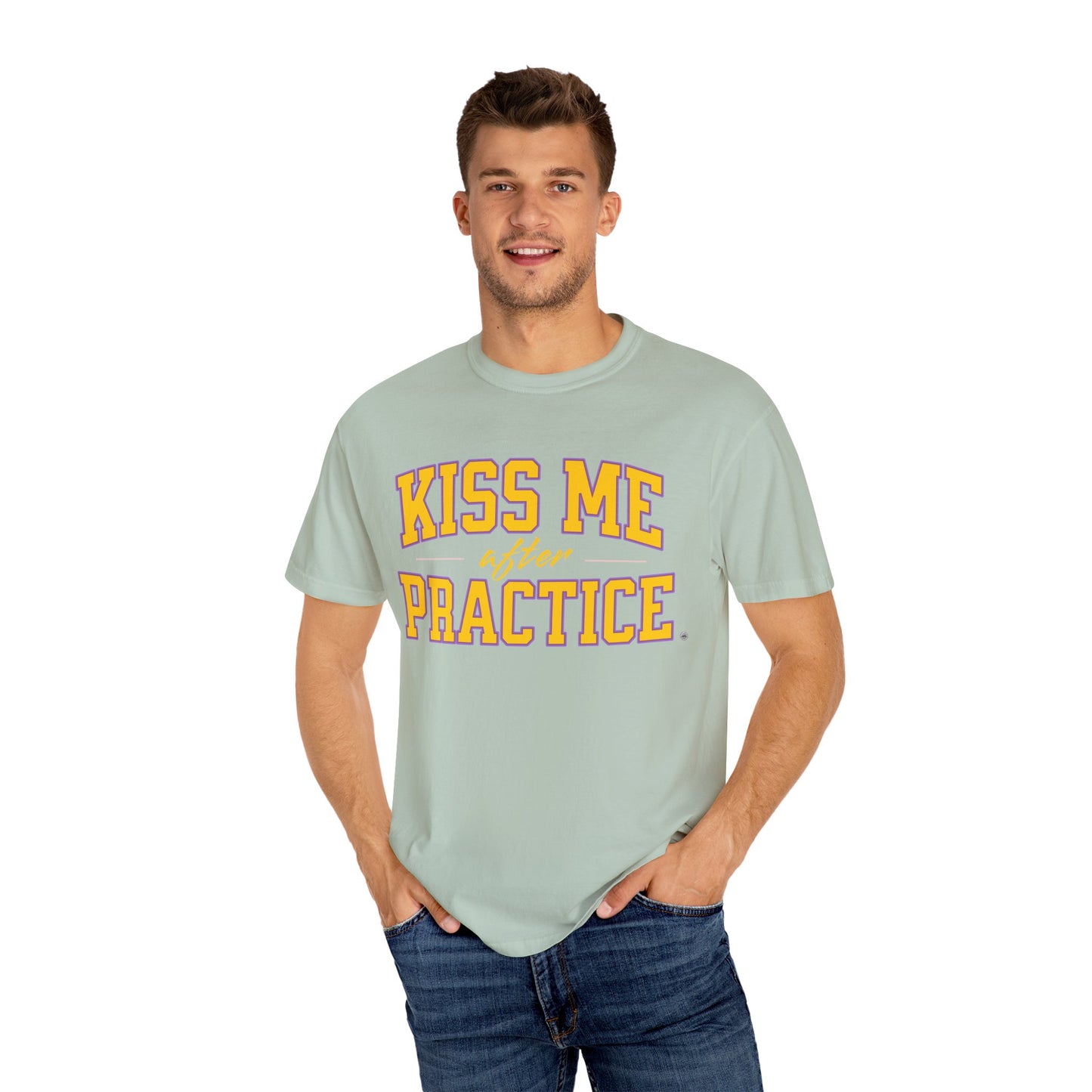 Unisex Tomboy T-shirt - 'Kiss Me after Practice' - Yellow Text