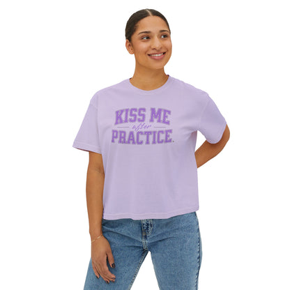 Boxy Tee - Kiss Me After Practice - Lilac Text - Casual Wear, Sleep Tee, Gift for Friends, Birthday, Sporty Style