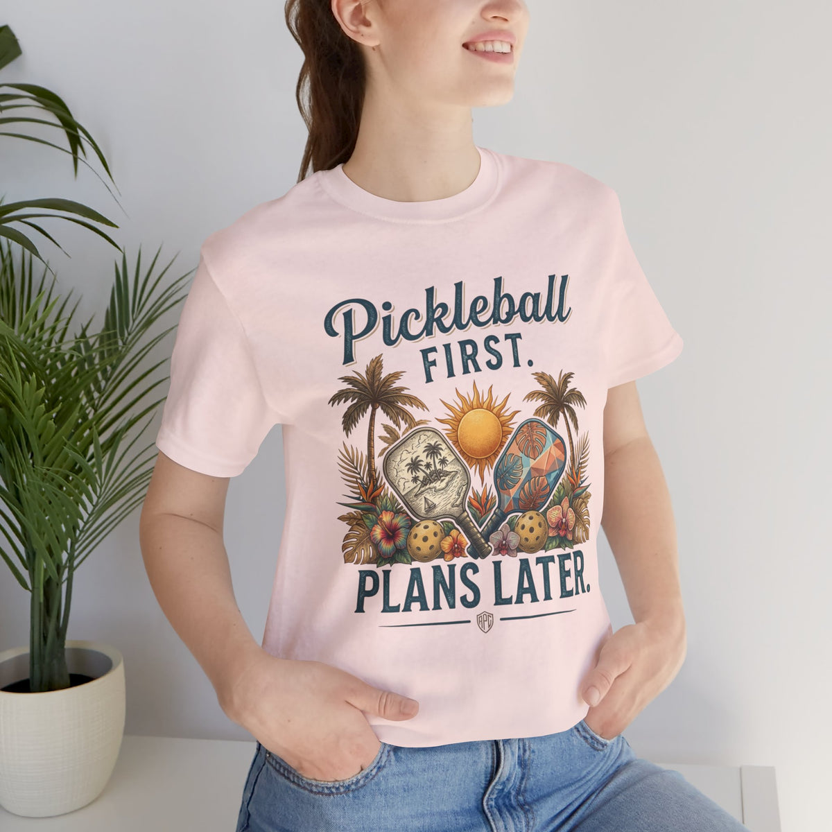Pickleball First. Plans Later. | Vintage Tropical Pickleball Shirt