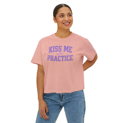 Boxy Tee - Kiss Me After Practice - Lilac Text - Casual Wear, Sleep Tee, Gift for Friends, Birthday, Sporty Style