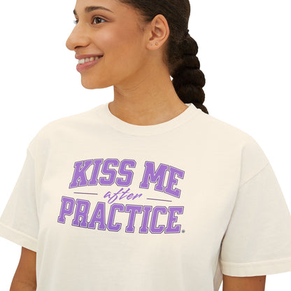 Boxy Tee - Kiss Me After Practice - Lilac Text - Casual Wear, Sleep Tee, Gift for Friends, Birthday, Sporty Style