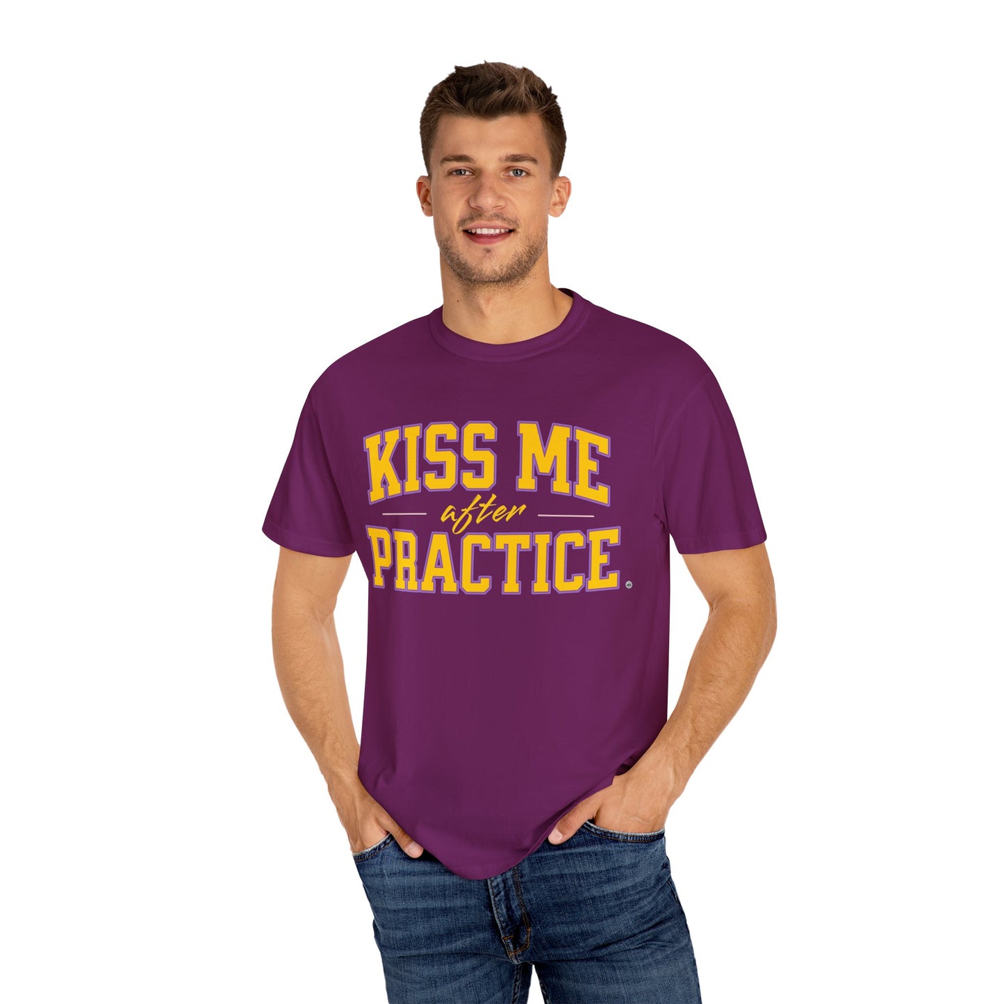 Unisex Tomboy T-shirt - 'Kiss Me after Practice' - Yellow Text