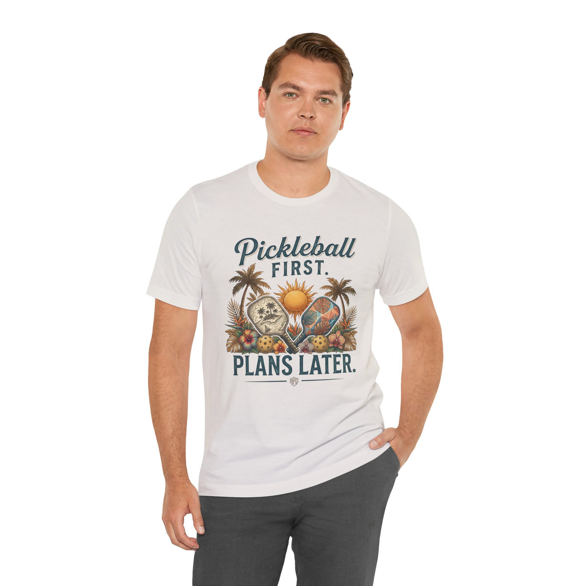 Pickleball First. Plans Later. | Vintage Tropical Pickleball Shirt