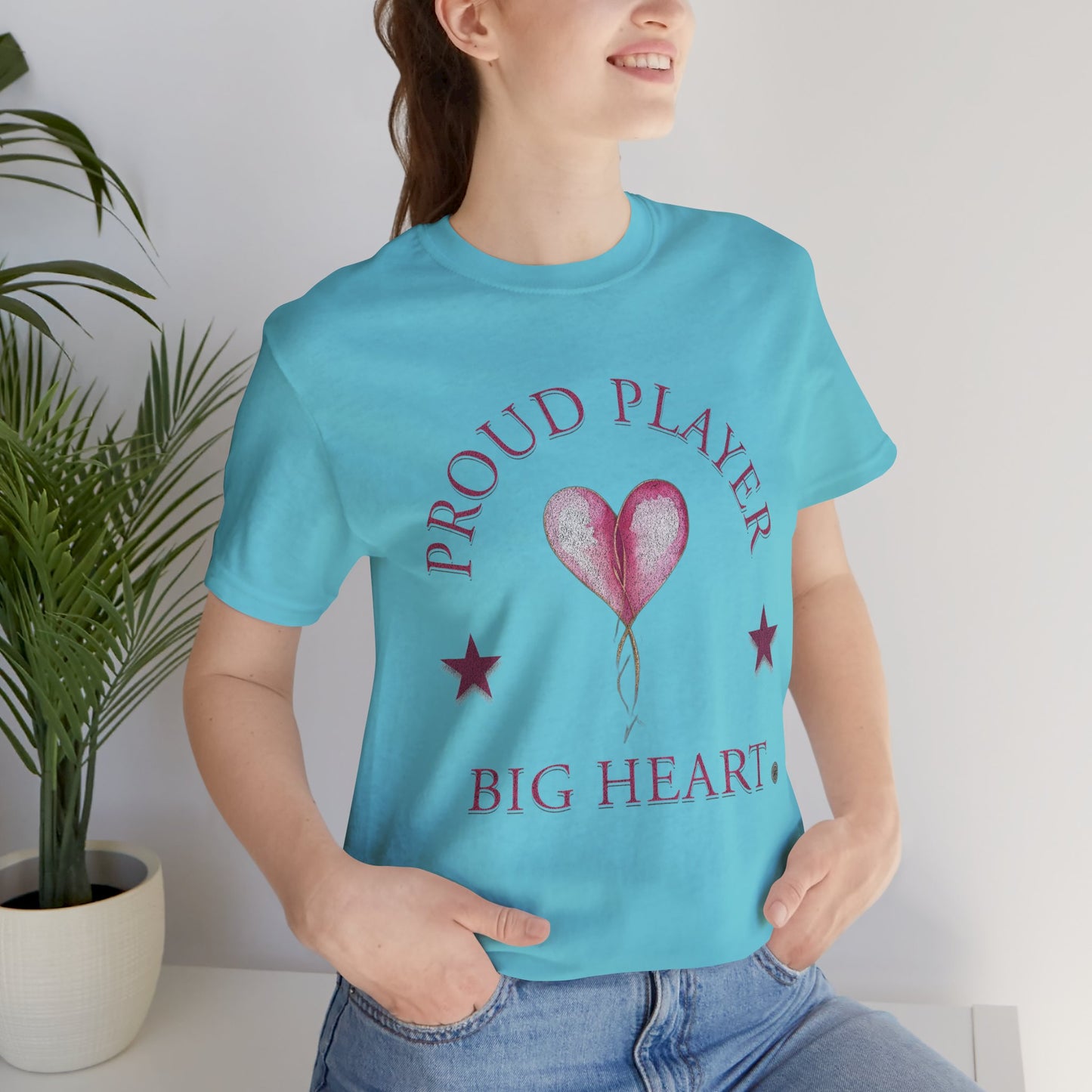 Proud Player Big Heart Tee – (Pink Heart Graphic)