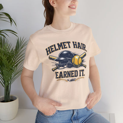 Helmet Hair Earned It Softball Graphic Tee