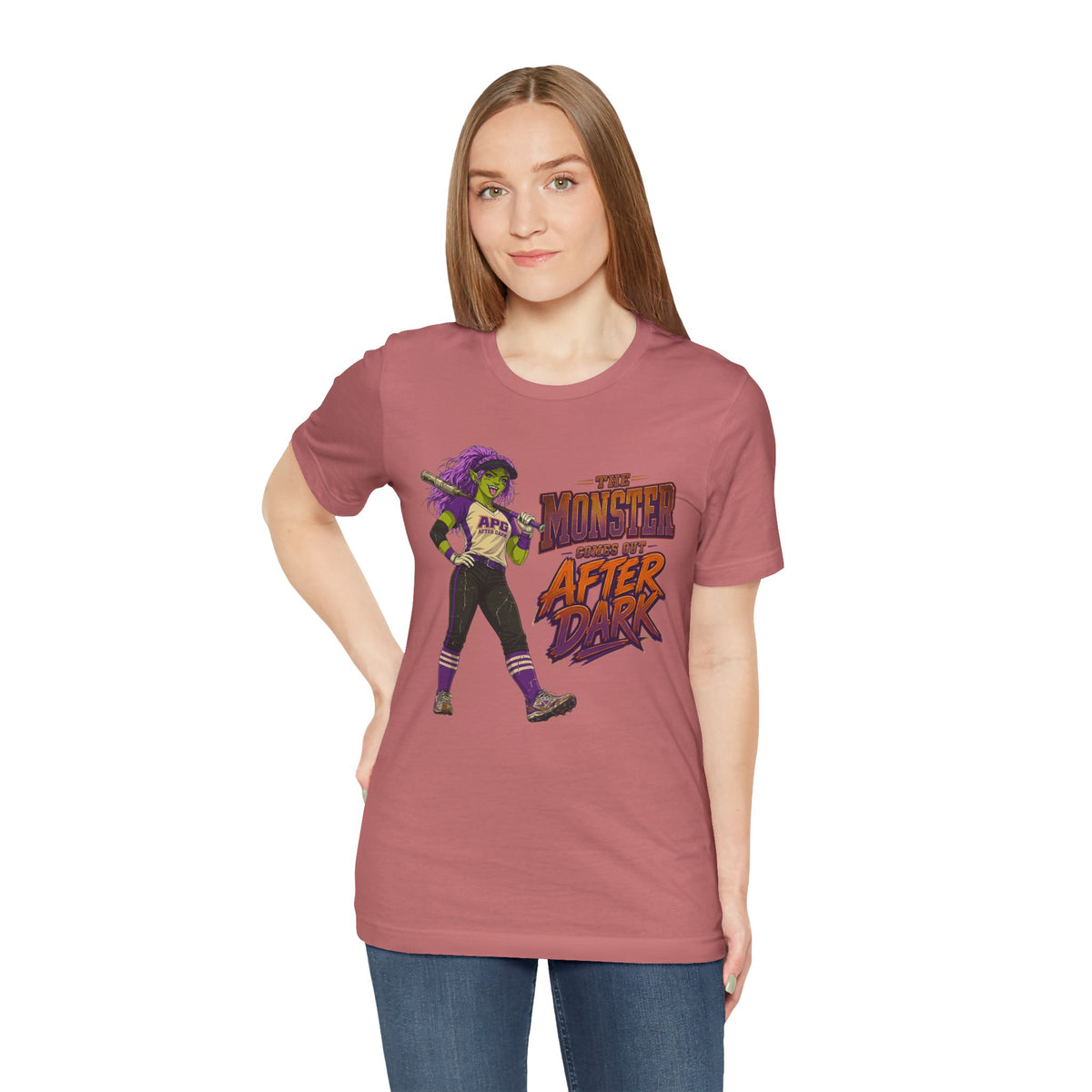 The Monster Comes Out After Dark Softball Tee