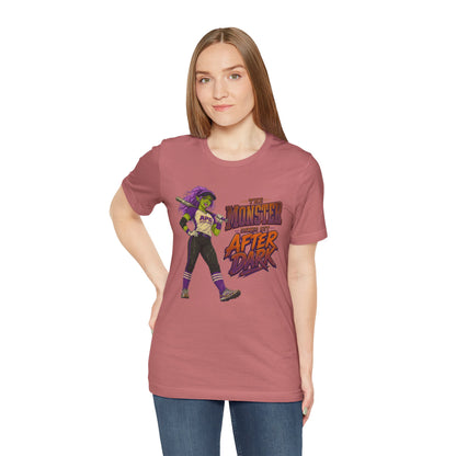The Monster Comes Out After Dark Softball Tee