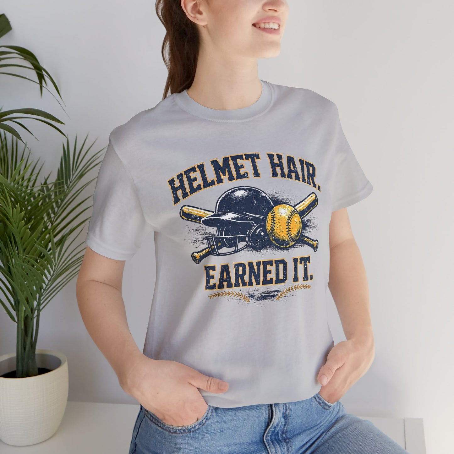 Helmet Hair Earned It Softball Graphic Tee