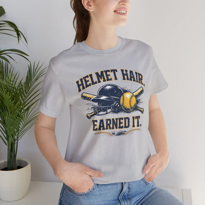 Helmet Hair Earned It Softball Graphic Tee