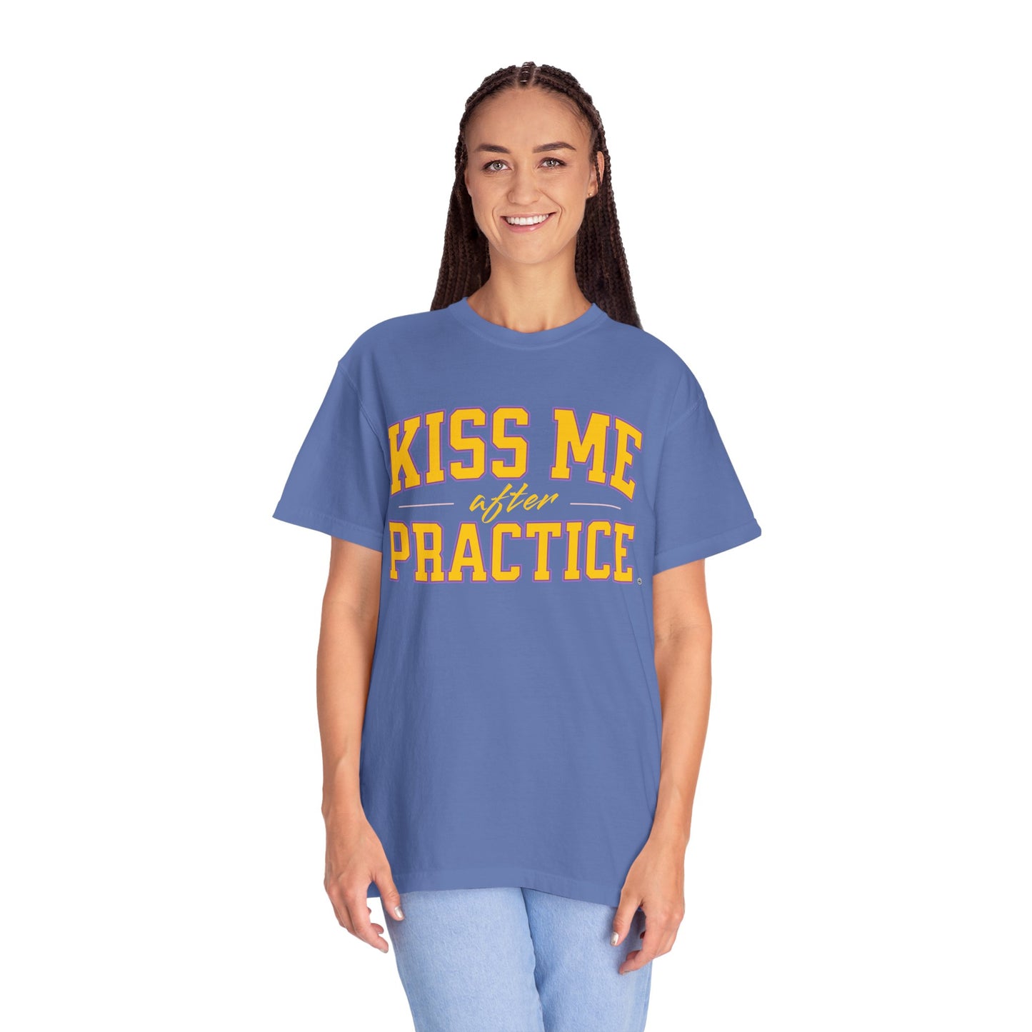 Unisex Tomboy T-shirt - 'Kiss Me after Practice' - Yellow Text