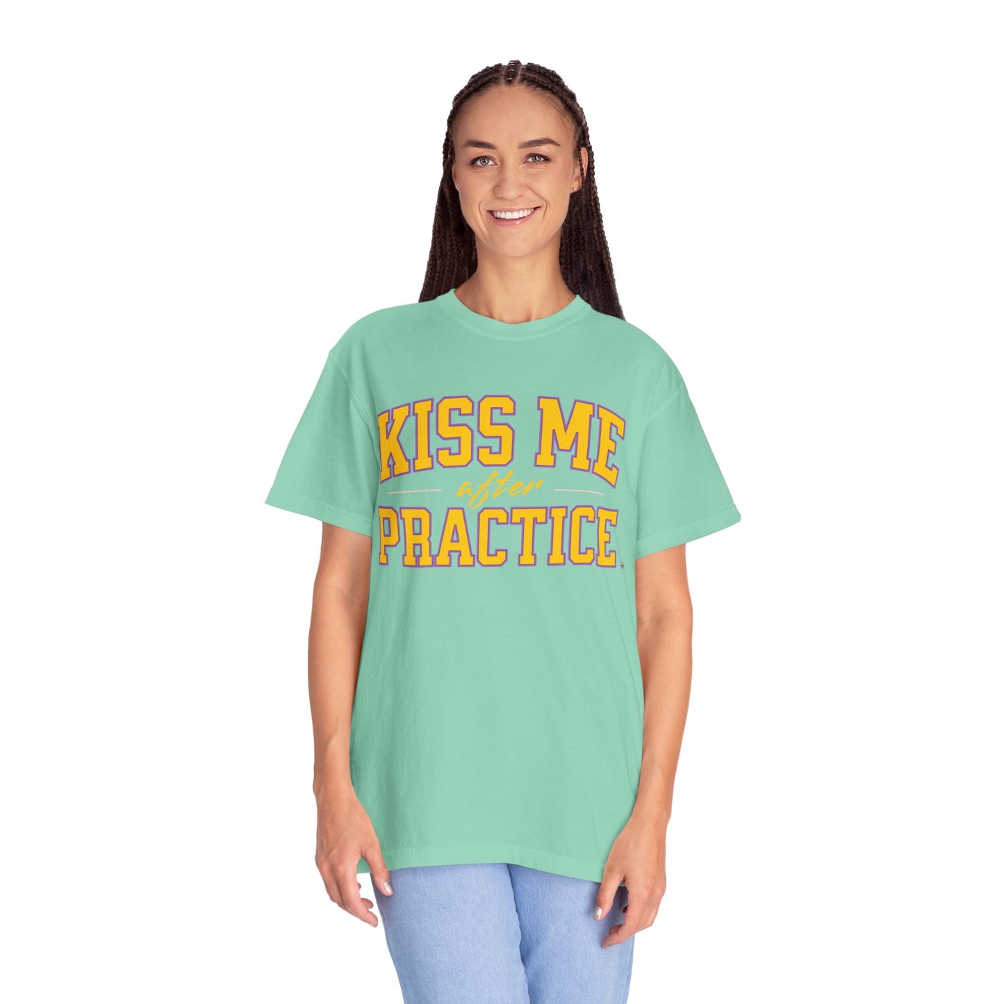 Unisex Tomboy T-shirt - 'Kiss Me after Practice' - Yellow Text
