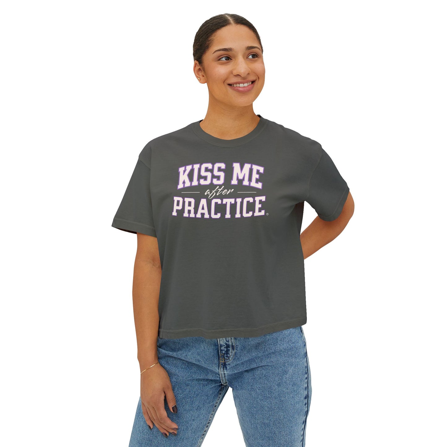 Boxy Tee - Kiss Me After Practice - White Text - Casual Wear, Gift for Friends, Birthday, Sporty Style