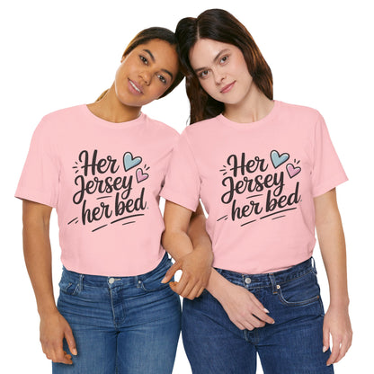 Her Jersey, Her Bed – Matching Sapphic Couple Tee
