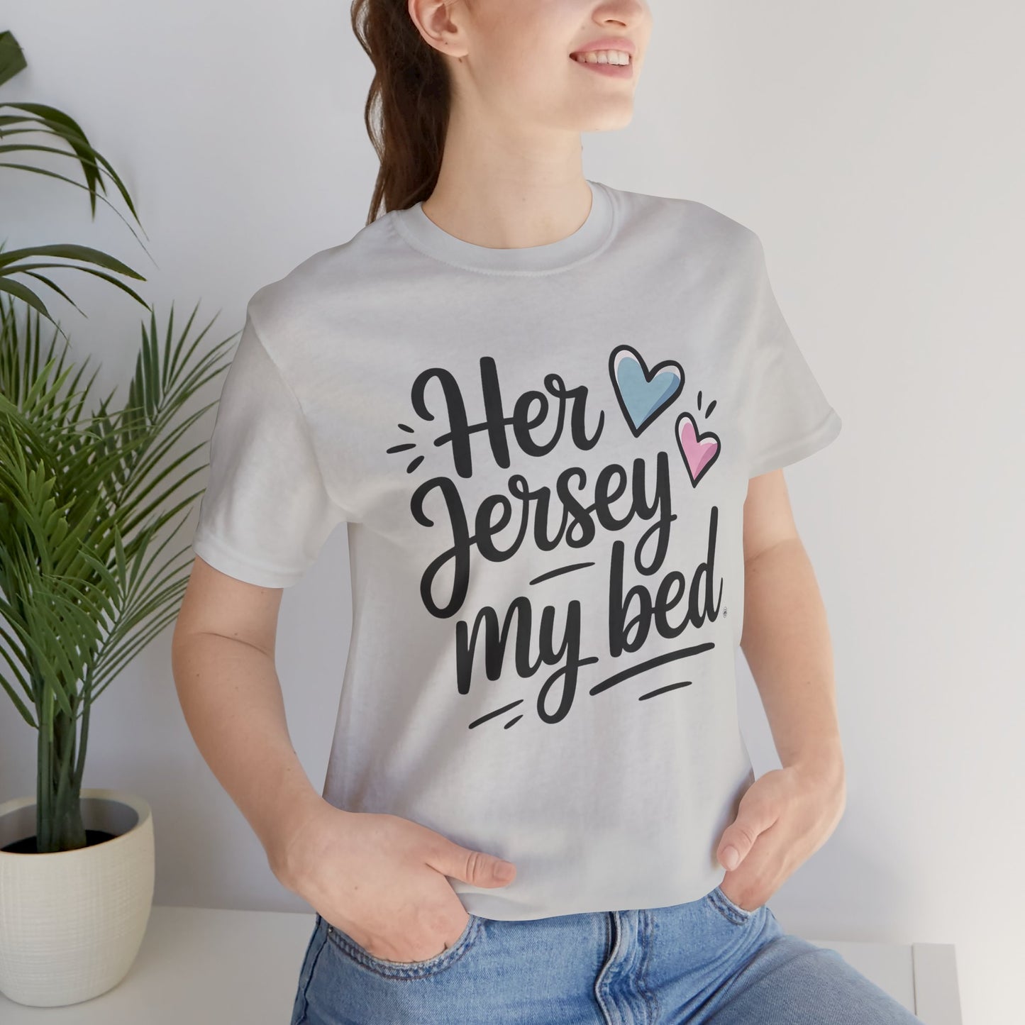 Her Jersey My Bed – Cute Sapphic Script Tee