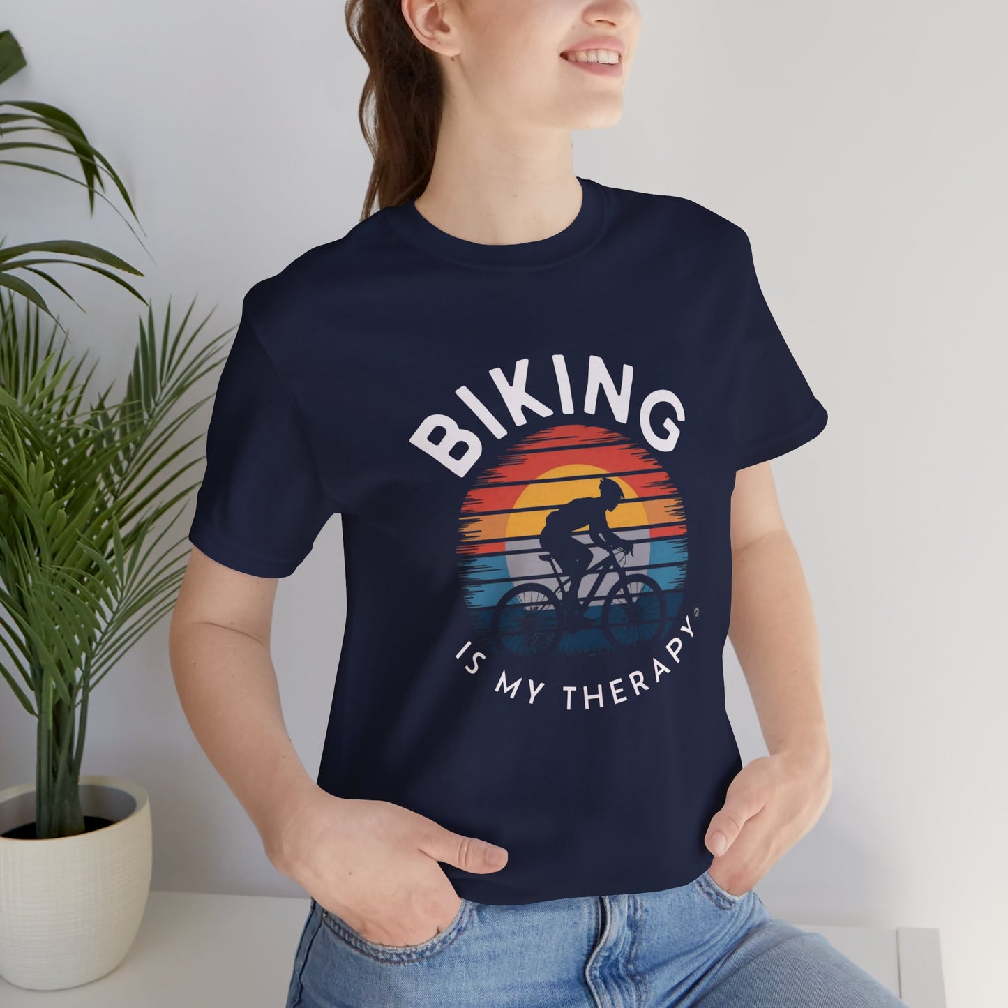 Biking Is My Therapy Tee — Cycling Enthusiast Short Sleeve Shirt