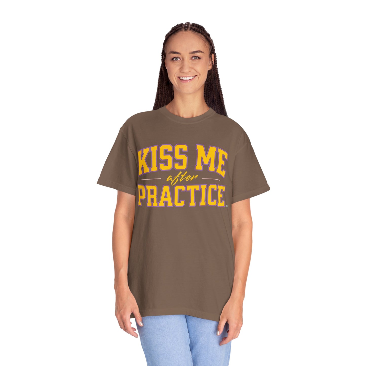 Unisex Tomboy T-shirt - 'Kiss Me after Practice' - Yellow Text