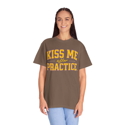 Unisex Tomboy T-shirt - 'Kiss Me after Practice' - Yellow Text