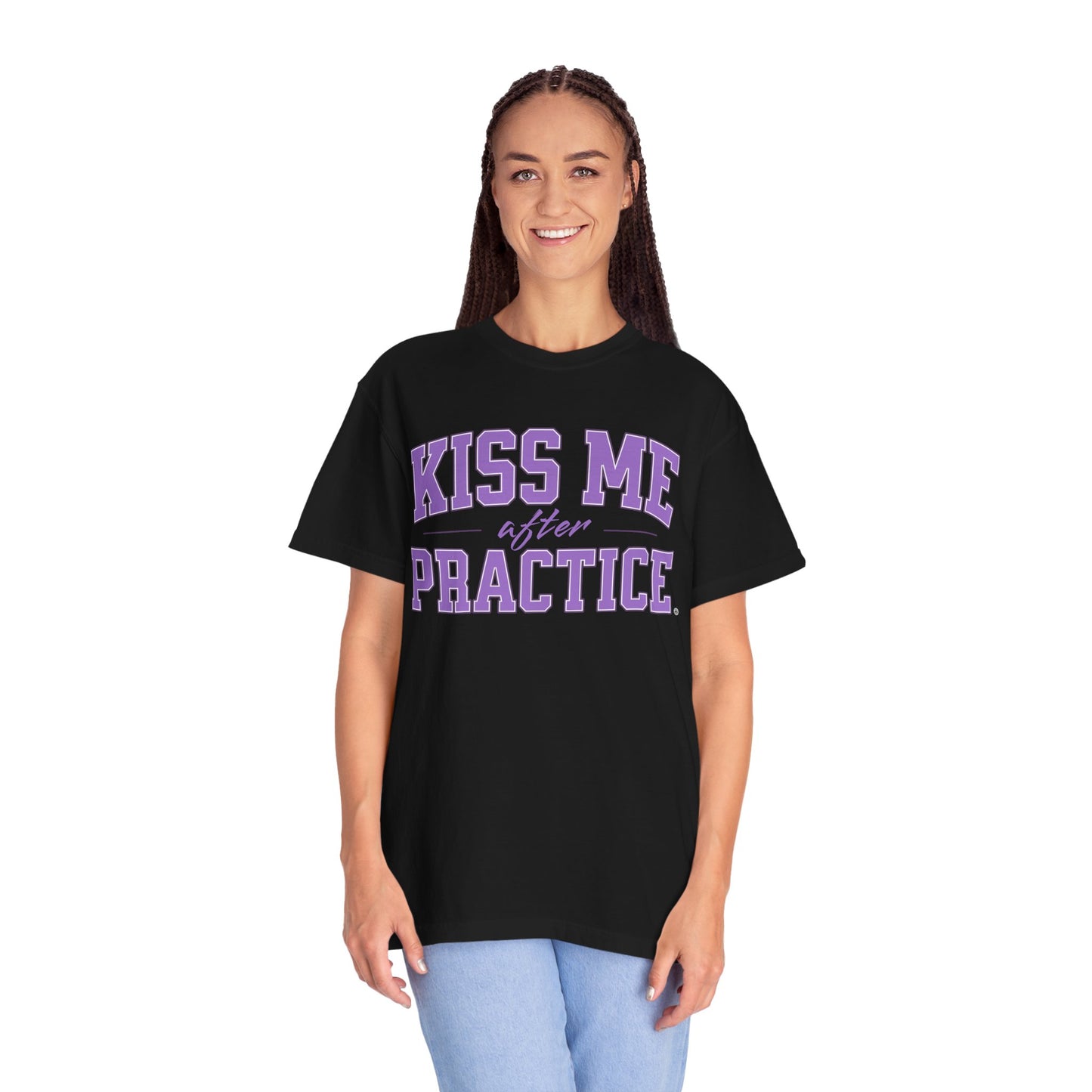 Unisex Tomboy T-shirt - 'Kiss Me after Practice' - Lavender Text