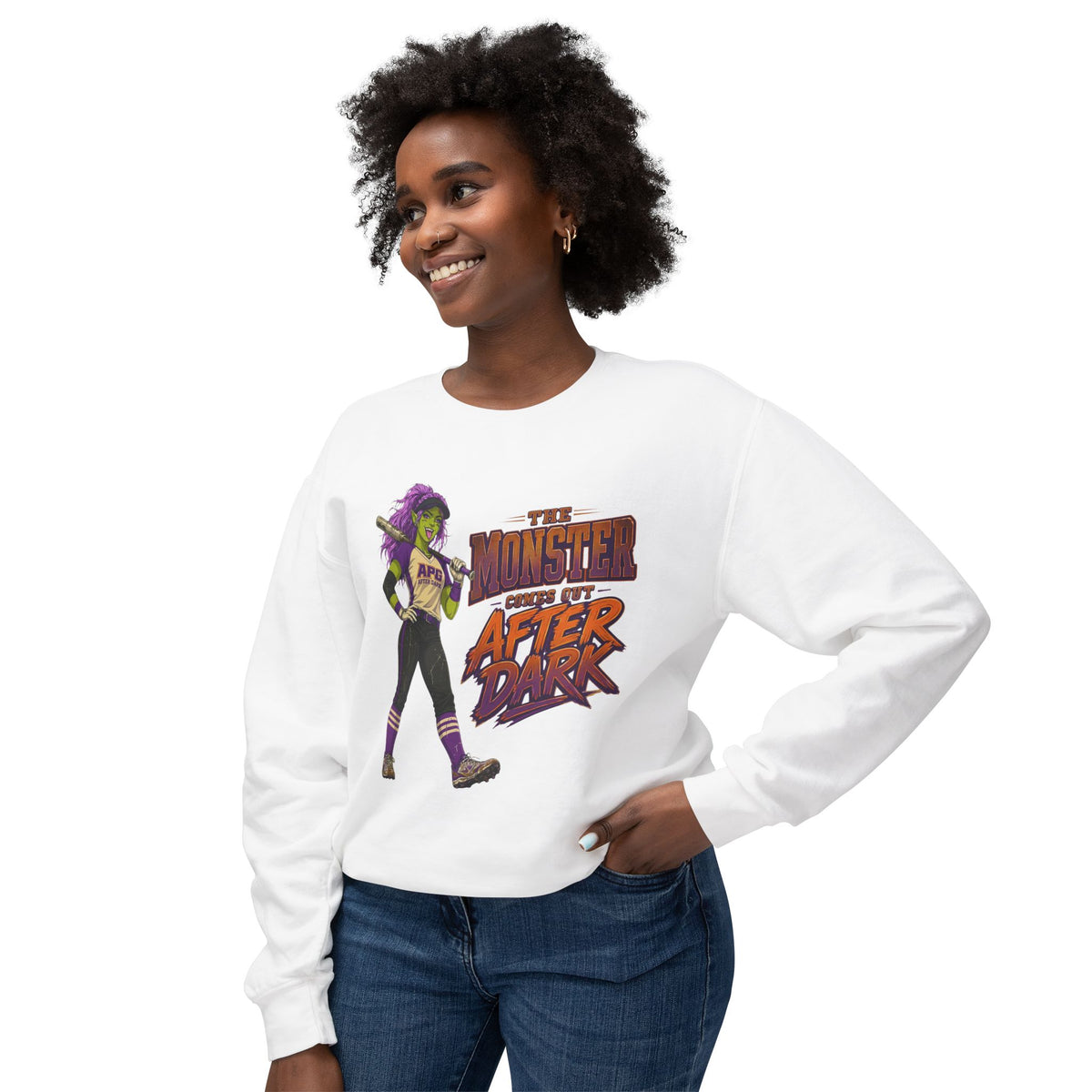 The Monster Comes Out After Dark Softball Sweatshirt