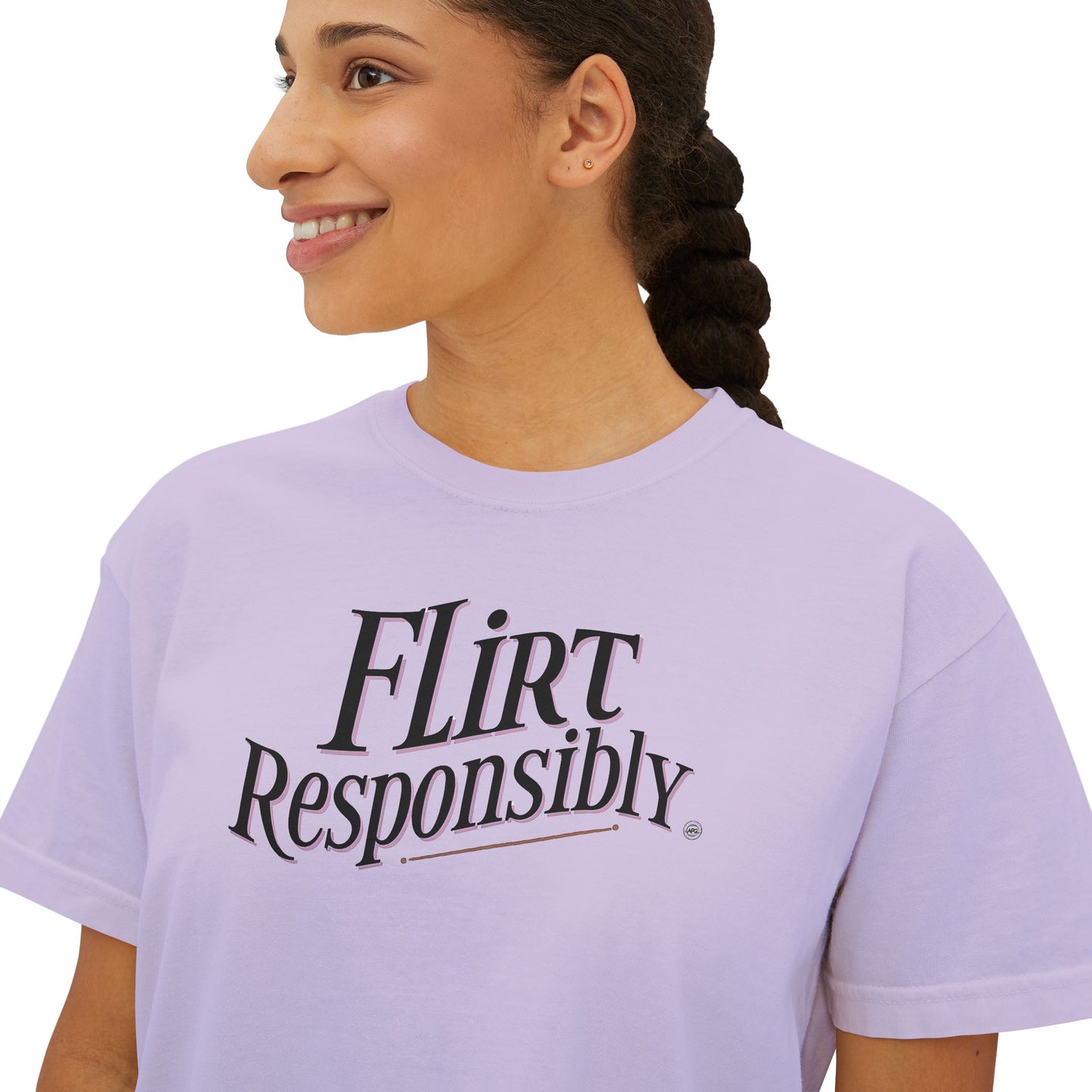 Flirt Responsibly Tee — Women’s Boxy Graphic T‑Shirt