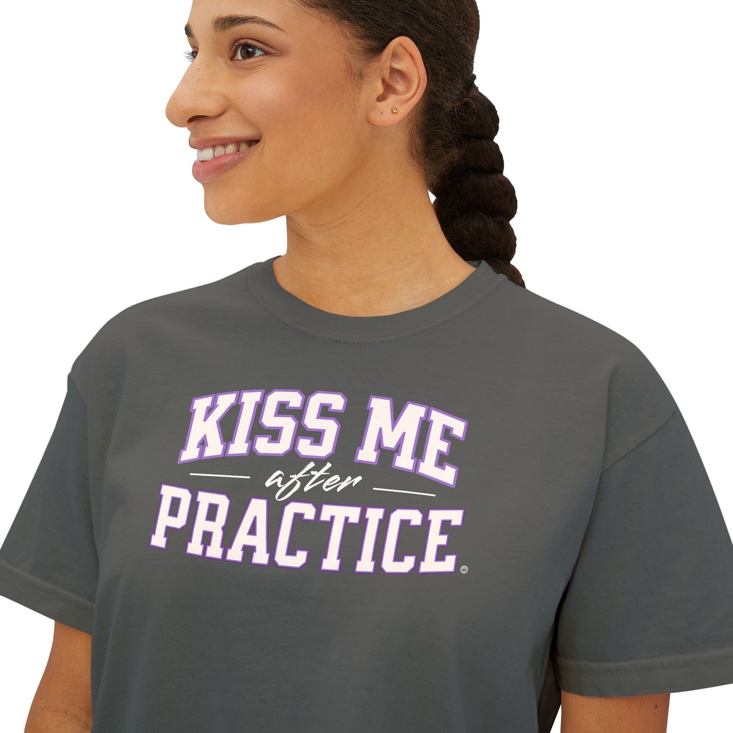 Boxy Tee - Kiss Me After Practice - White Text - Casual Wear, Gift for Friends, Birthday, Sporty Style