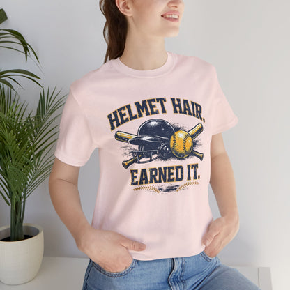 Helmet Hair Earned It Softball Graphic Tee