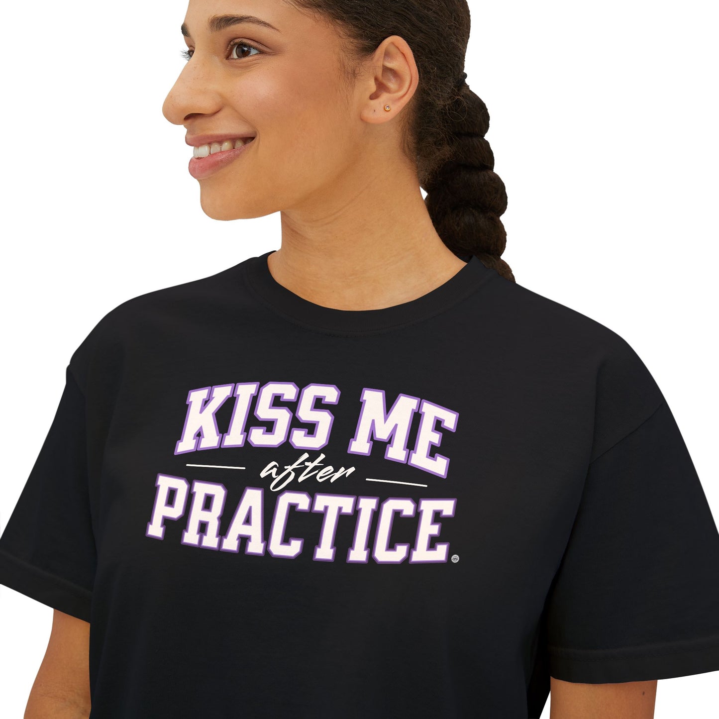 Boxy Tee - Kiss Me After Practice - White Text - Casual Wear, Gift for Friends, Birthday, Sporty Style