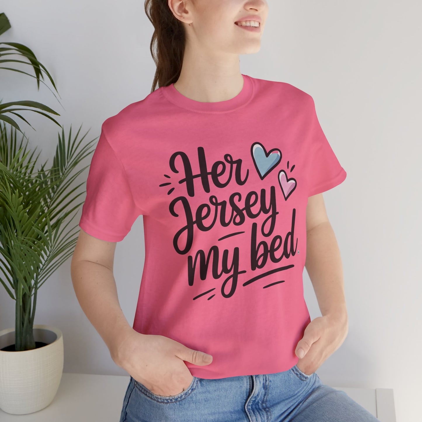 Her Jersey My Bed – Cute Sapphic Script Tee