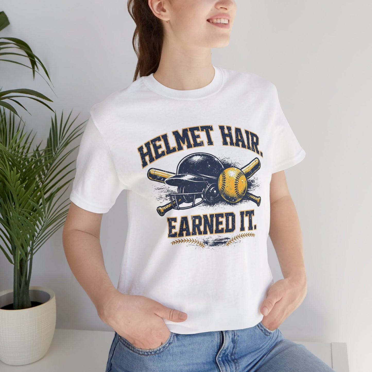 Helmet Hair Earned It Softball Graphic Tee