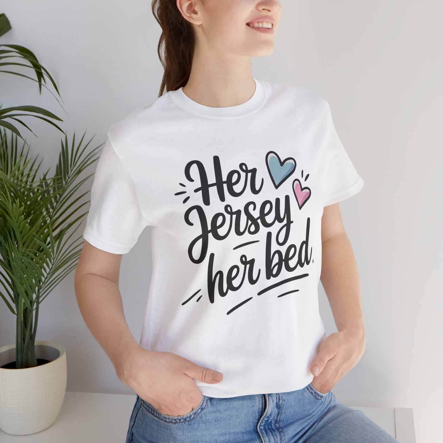 Her Jersey, Her Bed – Matching Sapphic Couple Tee