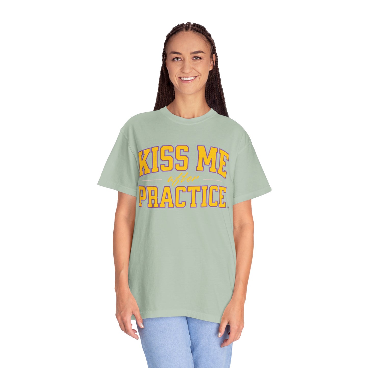 Unisex Tomboy T-shirt - 'Kiss Me after Practice' - Yellow Text
