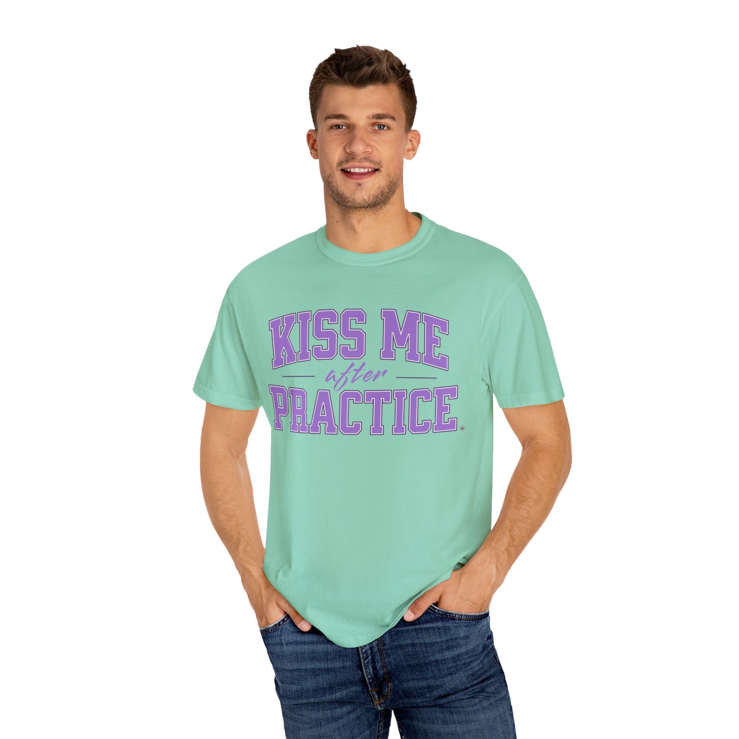 Unisex Tomboy T-shirt - 'Kiss Me after Practice' - Lavender Text