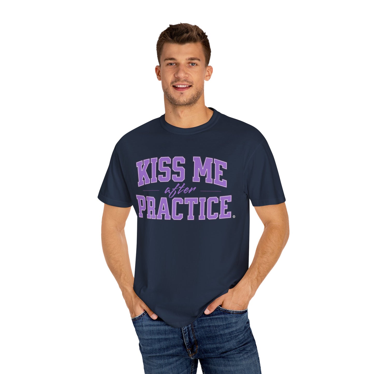 Unisex Tomboy T-shirt - 'Kiss Me after Practice' - Lavender Text