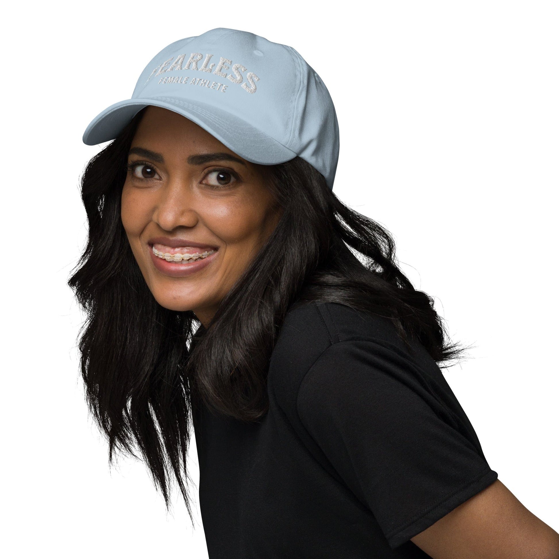 Hat "Fearless Female Athlete" Cotton Embroidered Cap Light Blue