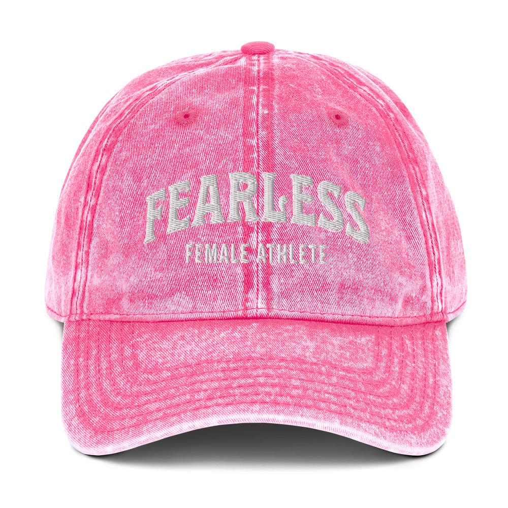 Hat "Fearless Female Athlete" Vintage Cotton Embroidered Cap Pink