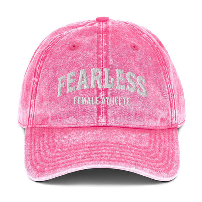 Hat "Fearless Female Athlete" Vintage Cotton Embroidered Cap Pink