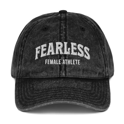 Hat "Fearless Female Athlete" Vintage Cotton Embroidered Cap Black
