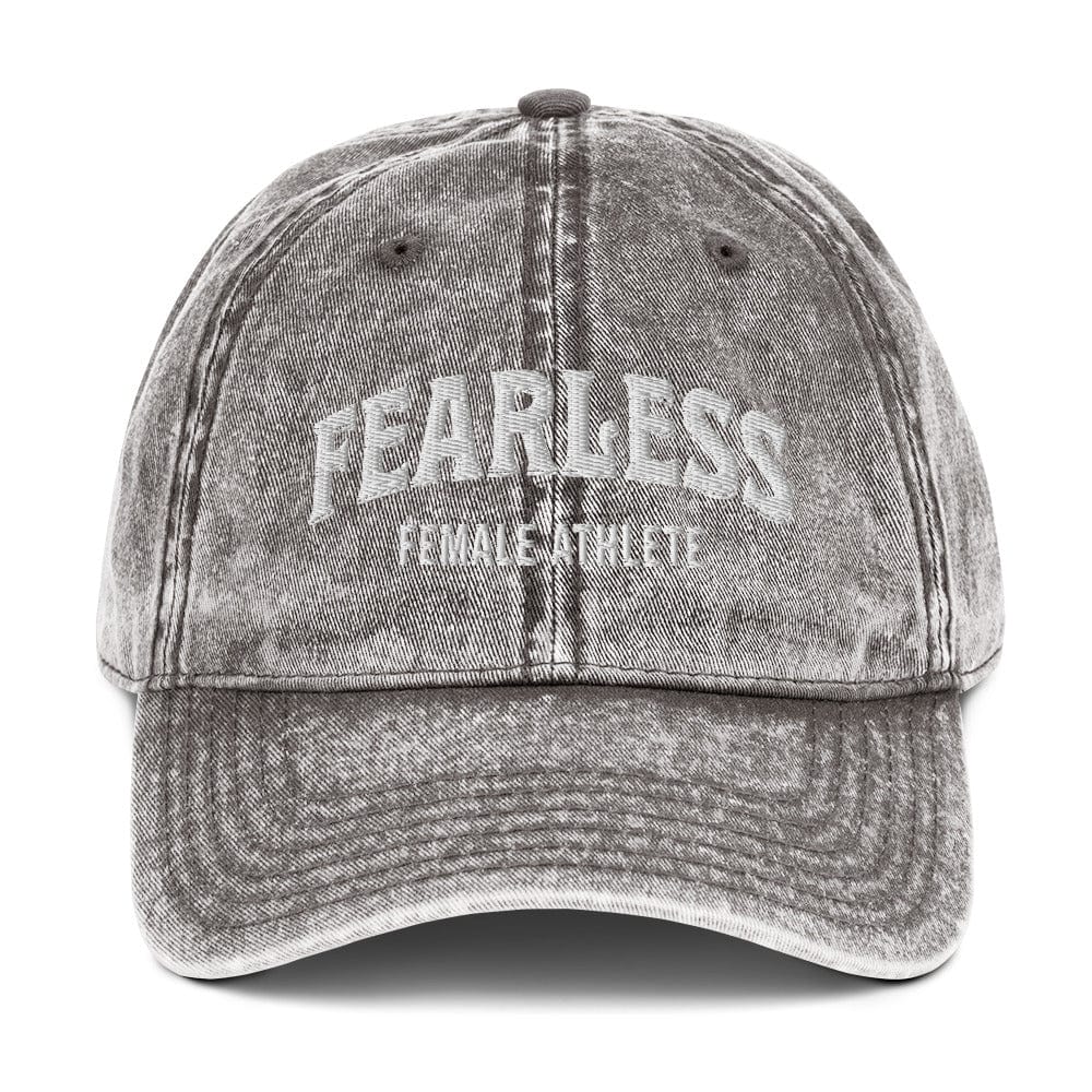 Hat "Fearless Female Athlete" Vintage Cotton Embroidered Cap Charcoal Grey