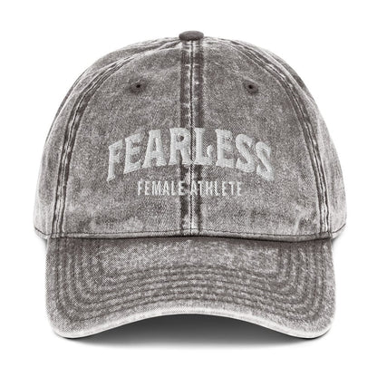 Hat "Fearless Female Athlete" Vintage Cotton Embroidered Cap Charcoal Grey