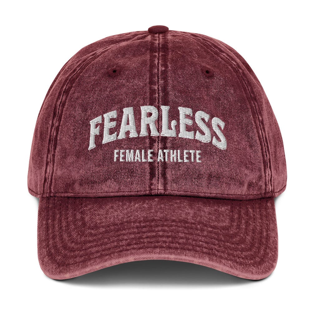 Hat "Fearless Female Athlete" Vintage Cotton Embroidered Cap Maroon