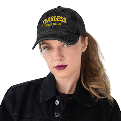 Hat "Fearless Female Athlete" Vintage Cotton Embroidered Cap Black