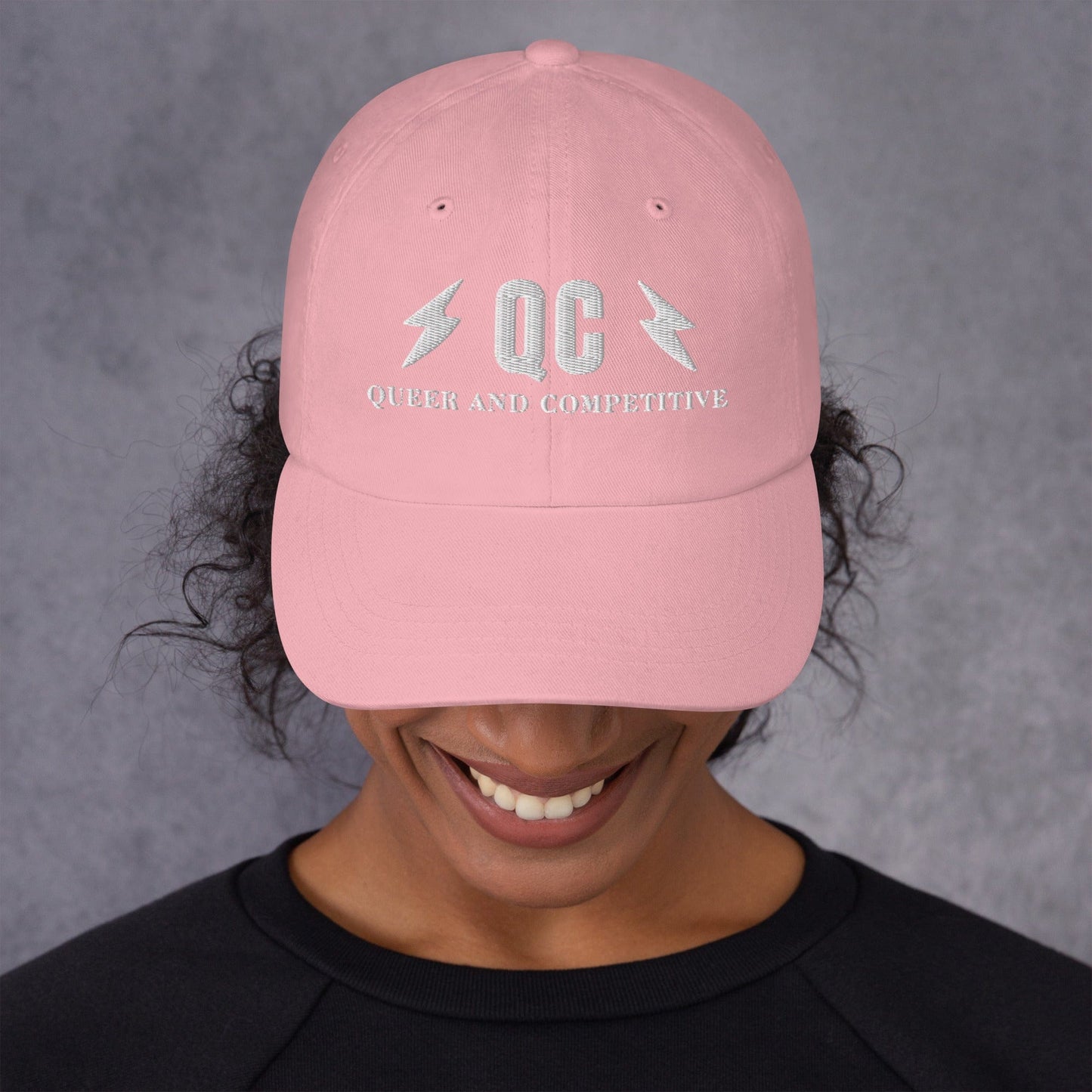 Hat "QC" "Queer and Competitive" Embroidered cotton hat Pink