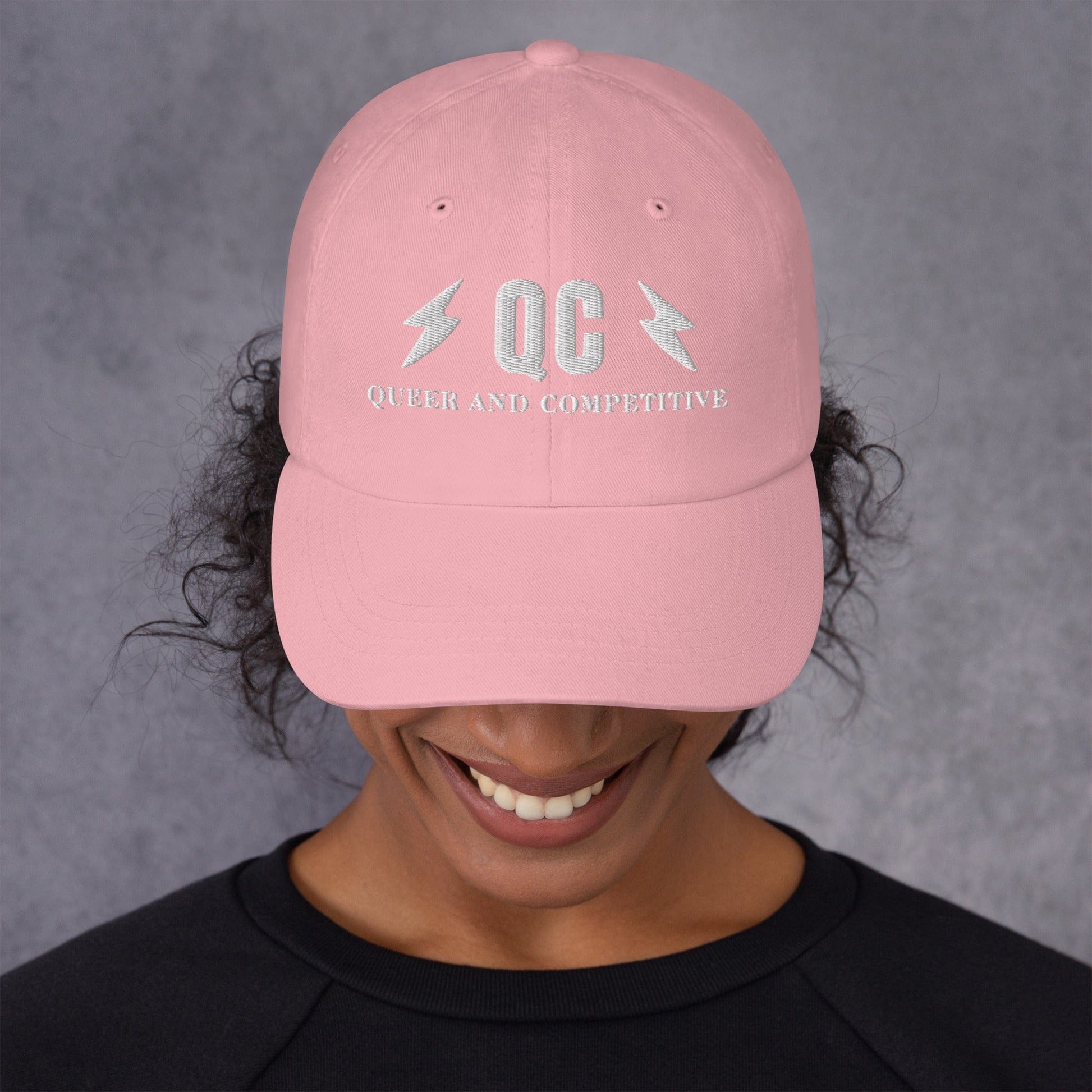 Hat "QC" "Queer and Competitive" Embroidered cotton hat Pink