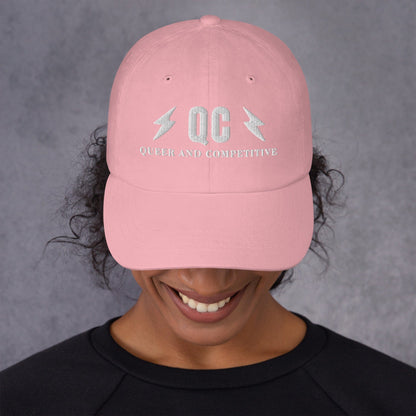 Hat "QC" "Queer and Competitive" Embroidered cotton hat Pink