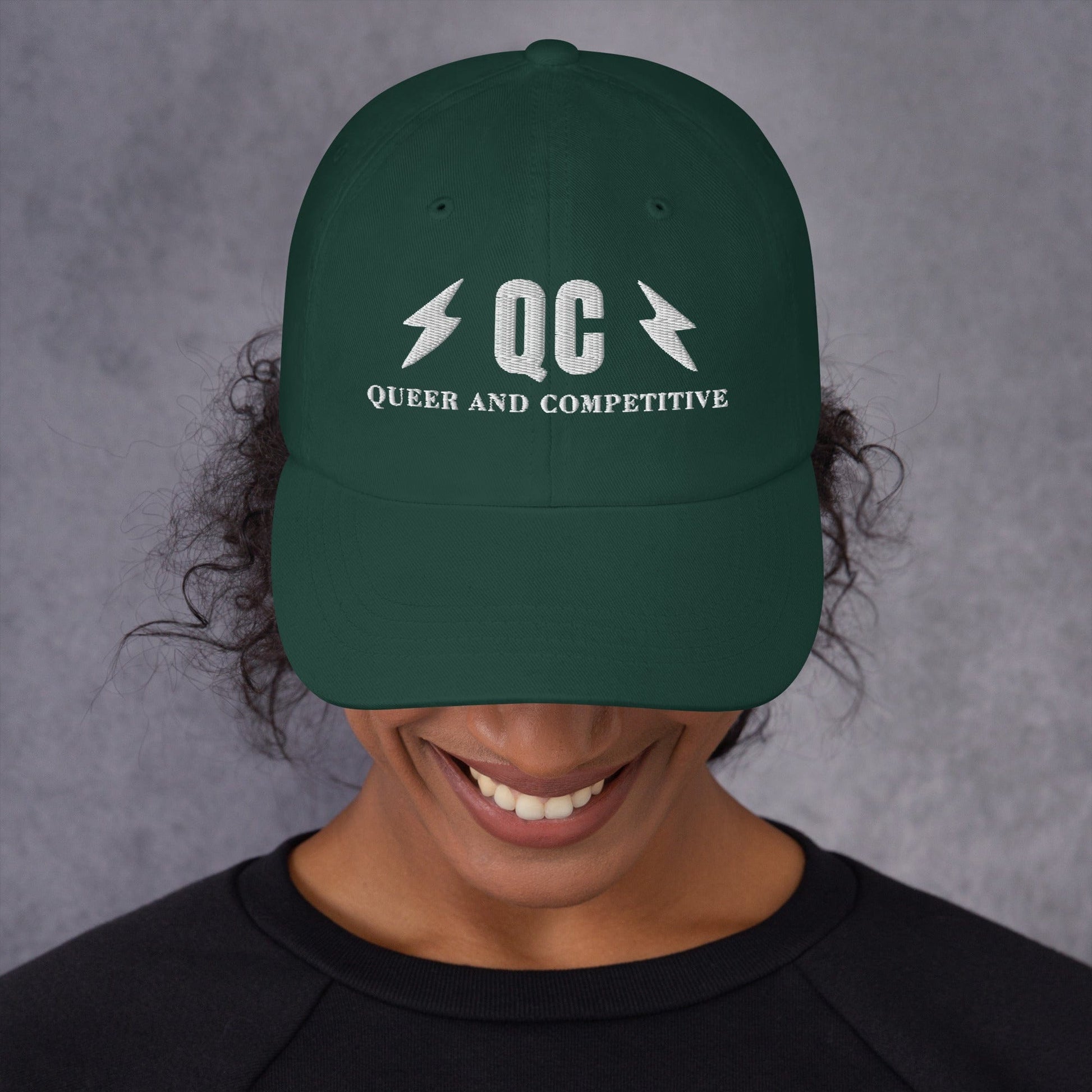 Hat "QC" "Queer and Competitive" Embroidered cotton hat Spruce