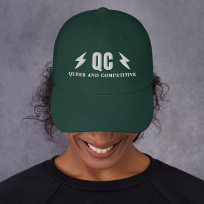 Hat "QC" "Queer and Competitive" Embroidered cotton hat Spruce