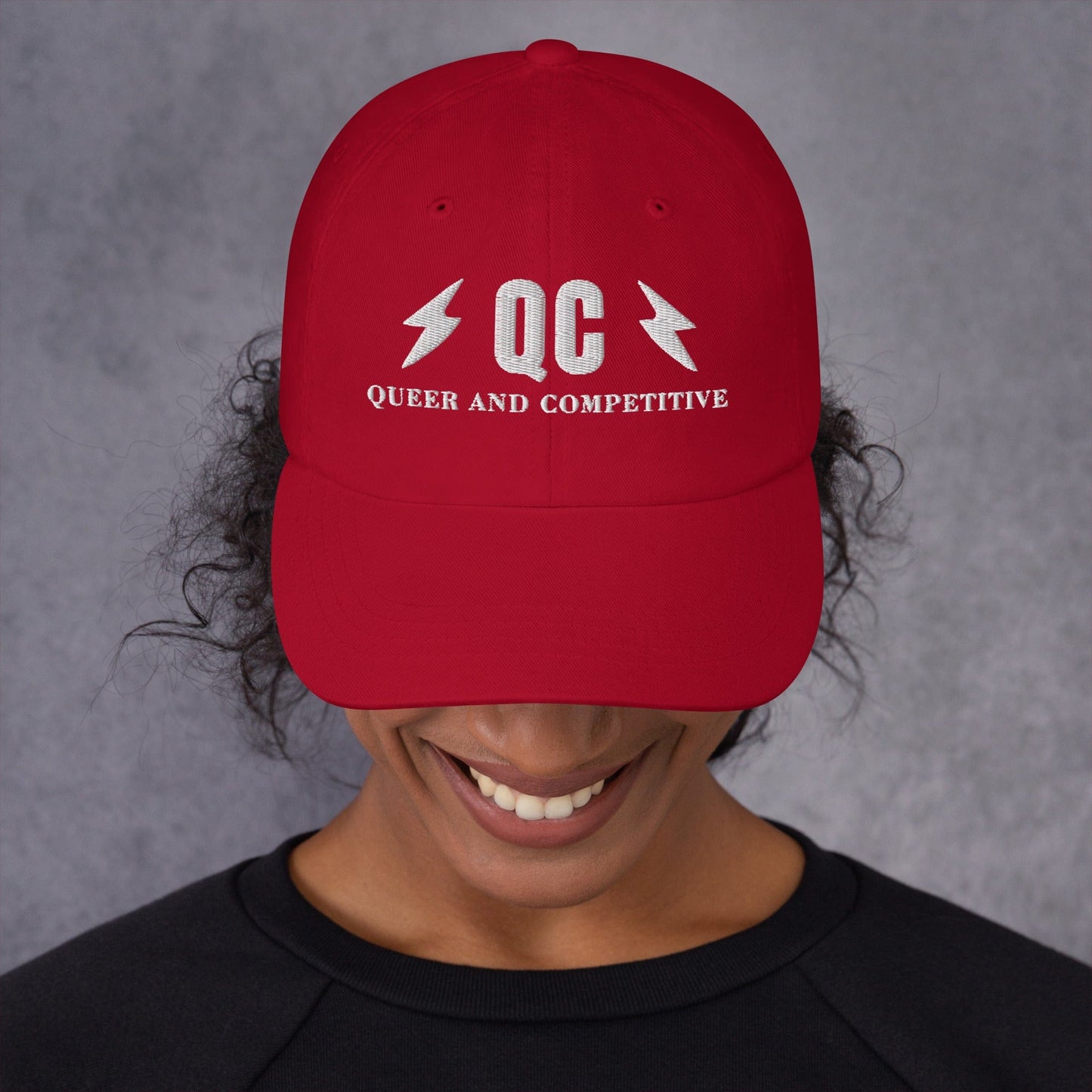 Hat "QC" "Queer and Competitive" Embroidered cotton hat Cranberry
