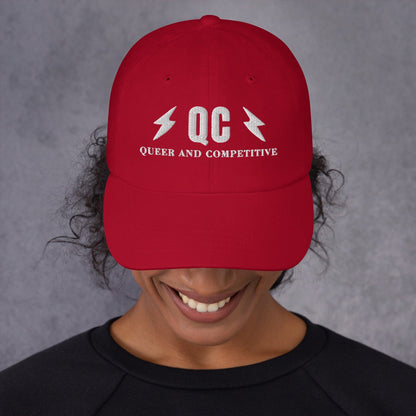 Hat "QC" "Queer and Competitive" Embroidered cotton hat Cranberry
